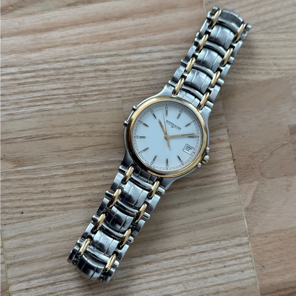 Wittnauer Vintage Luxury Watch Two-Tone Bracelet Case White Dial Date Window